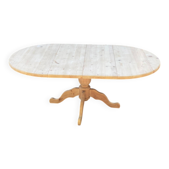Extendable round dining table with central leg, renovated in solid wood, 200cm