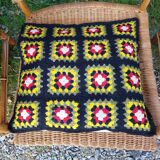 4 armchairs and a coffee table made of rattan and bamboo wood, vintage.