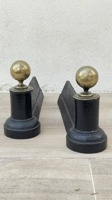 Chenets neoclassical cast iron and brass