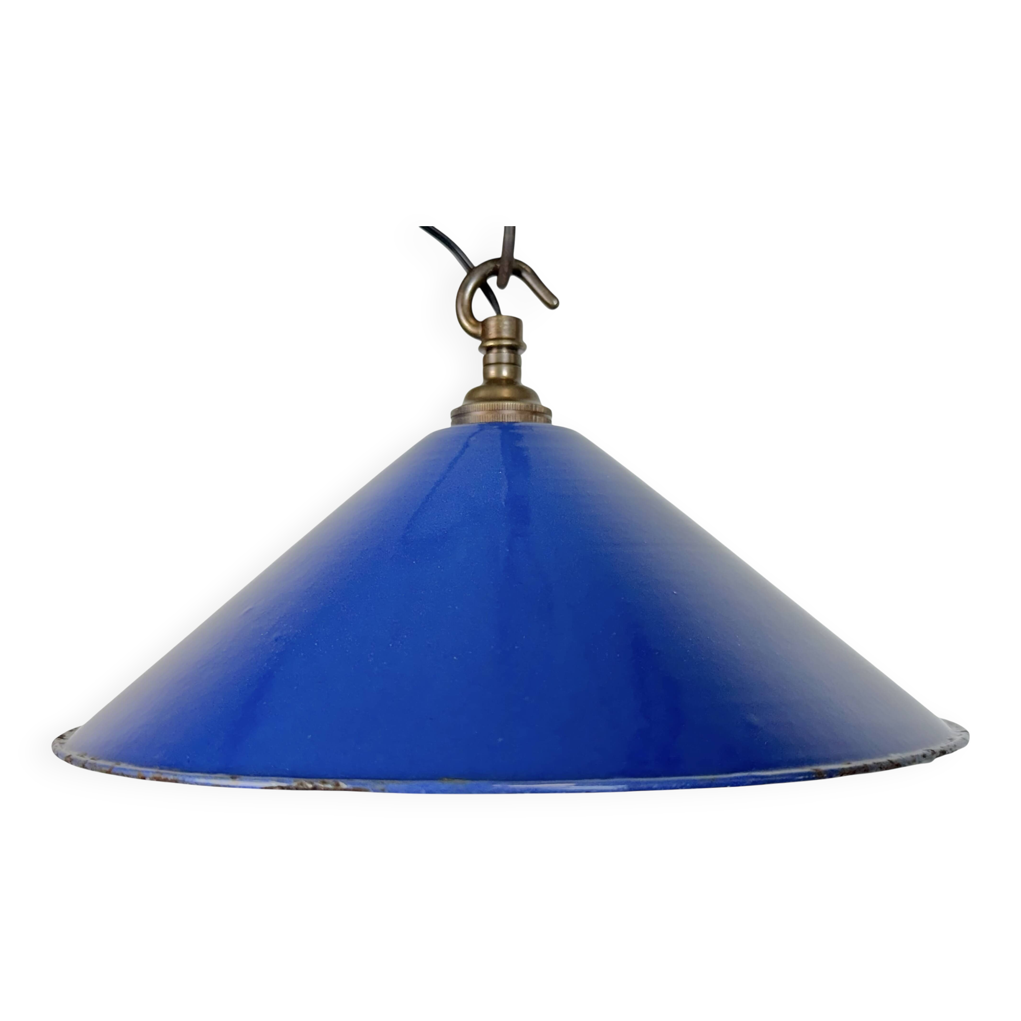 Industrial Blue Enamel Factory Pendant Lamp, 1950s