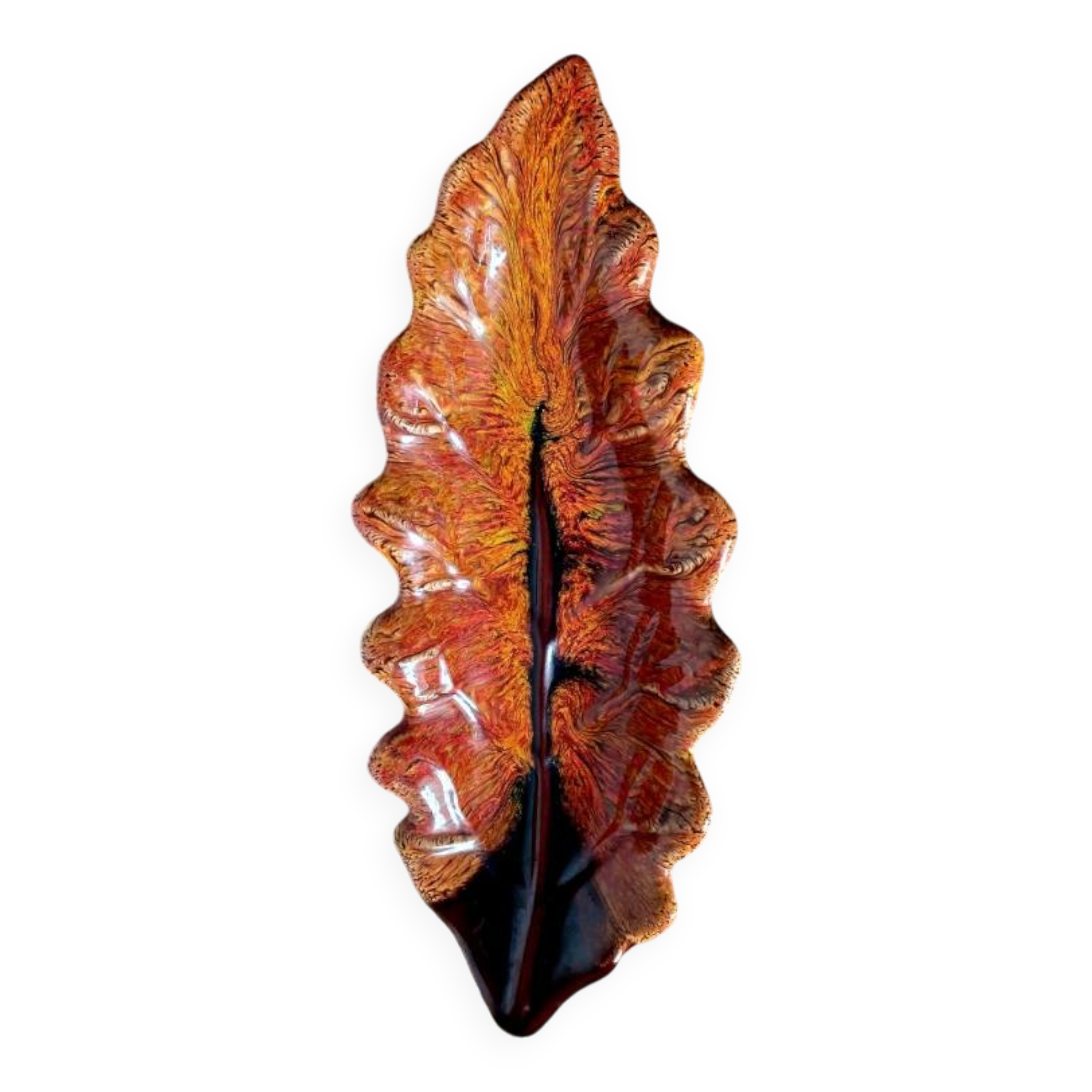 Magnificent leaf-shaped basket signed Vallauris