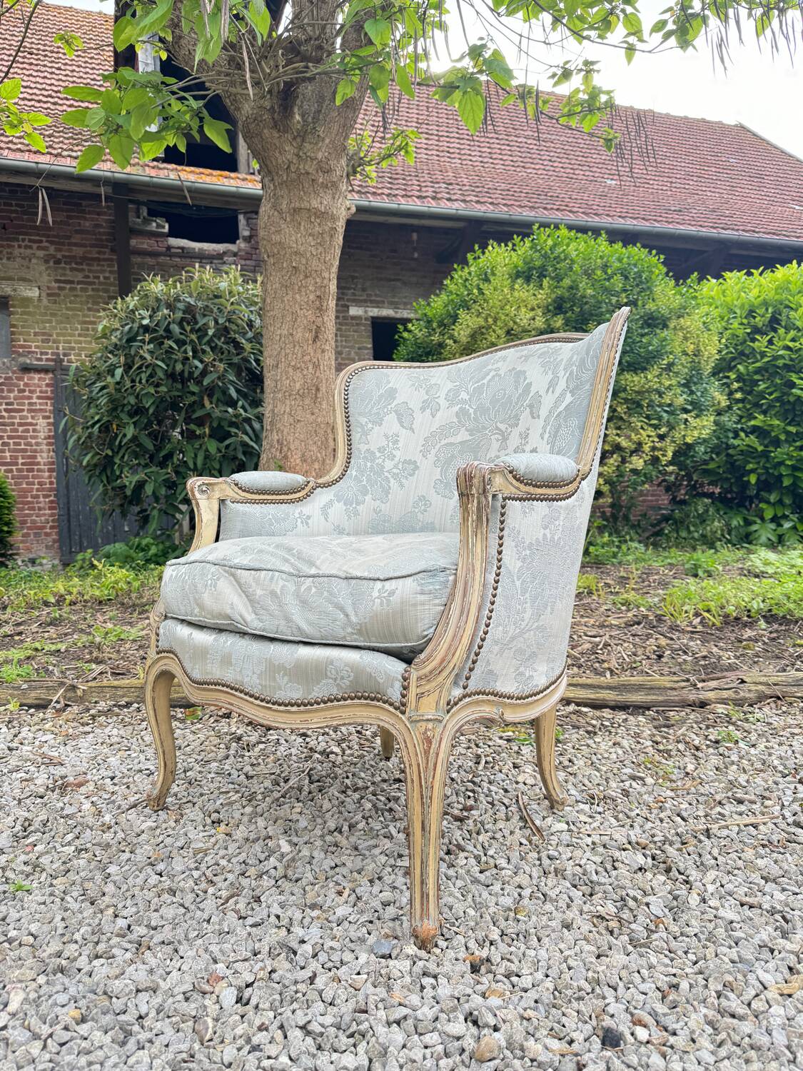 Large bergère in lacquered wood louis xv style xix eme century