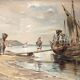 2201039 Watercolor Return from fishing in Portugal signed early twentieth century