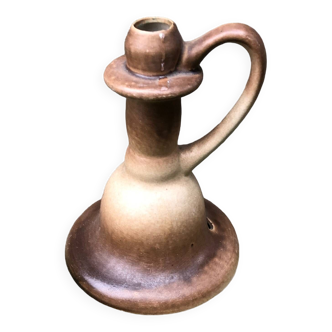 1950 candlestick signed cazalas 16cm in sandstone cellar rat style france pottery vintage old