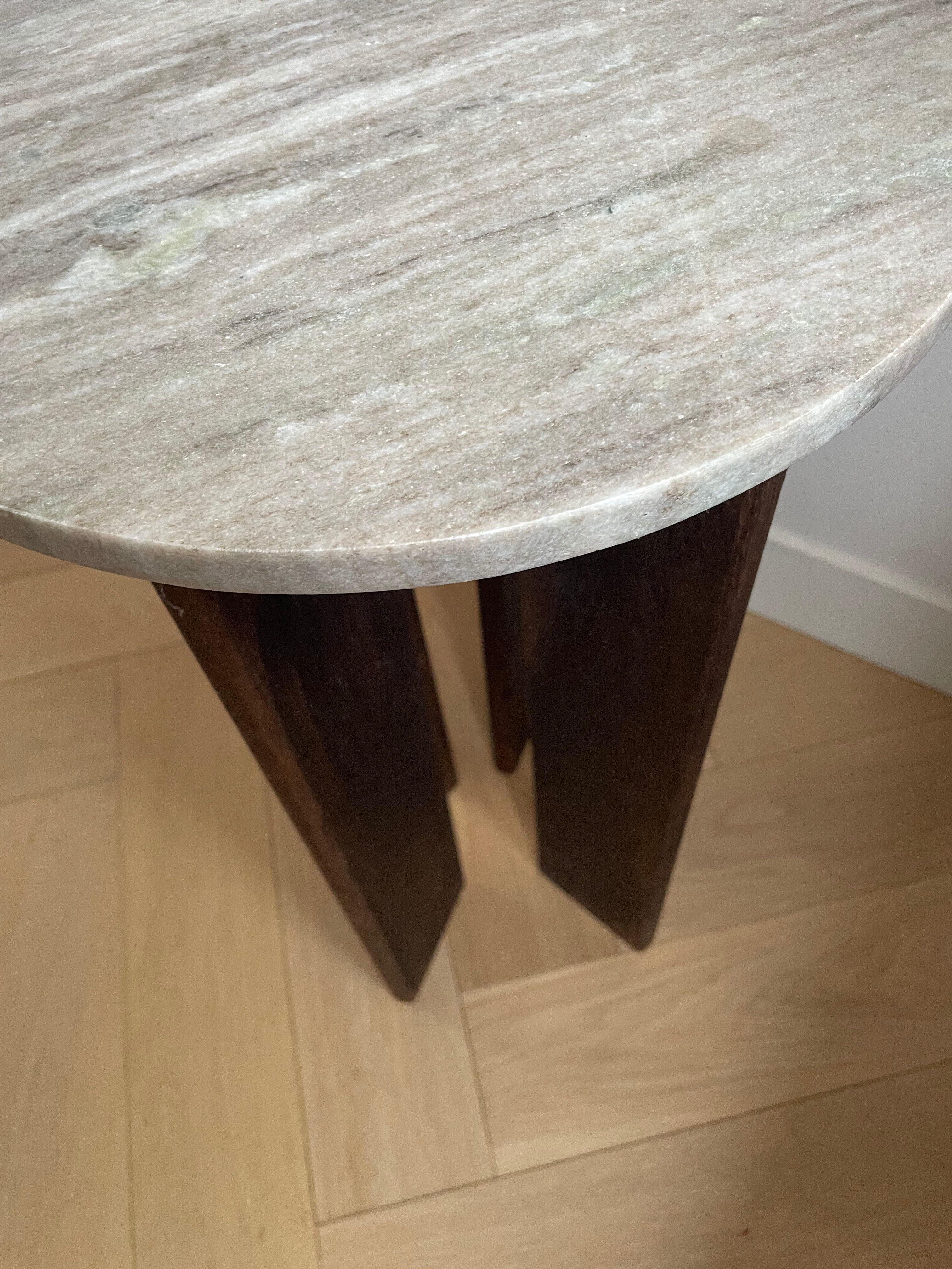 Marble side table with solid oak