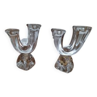 Pair of 2-arm crystal candlesticks from Daum