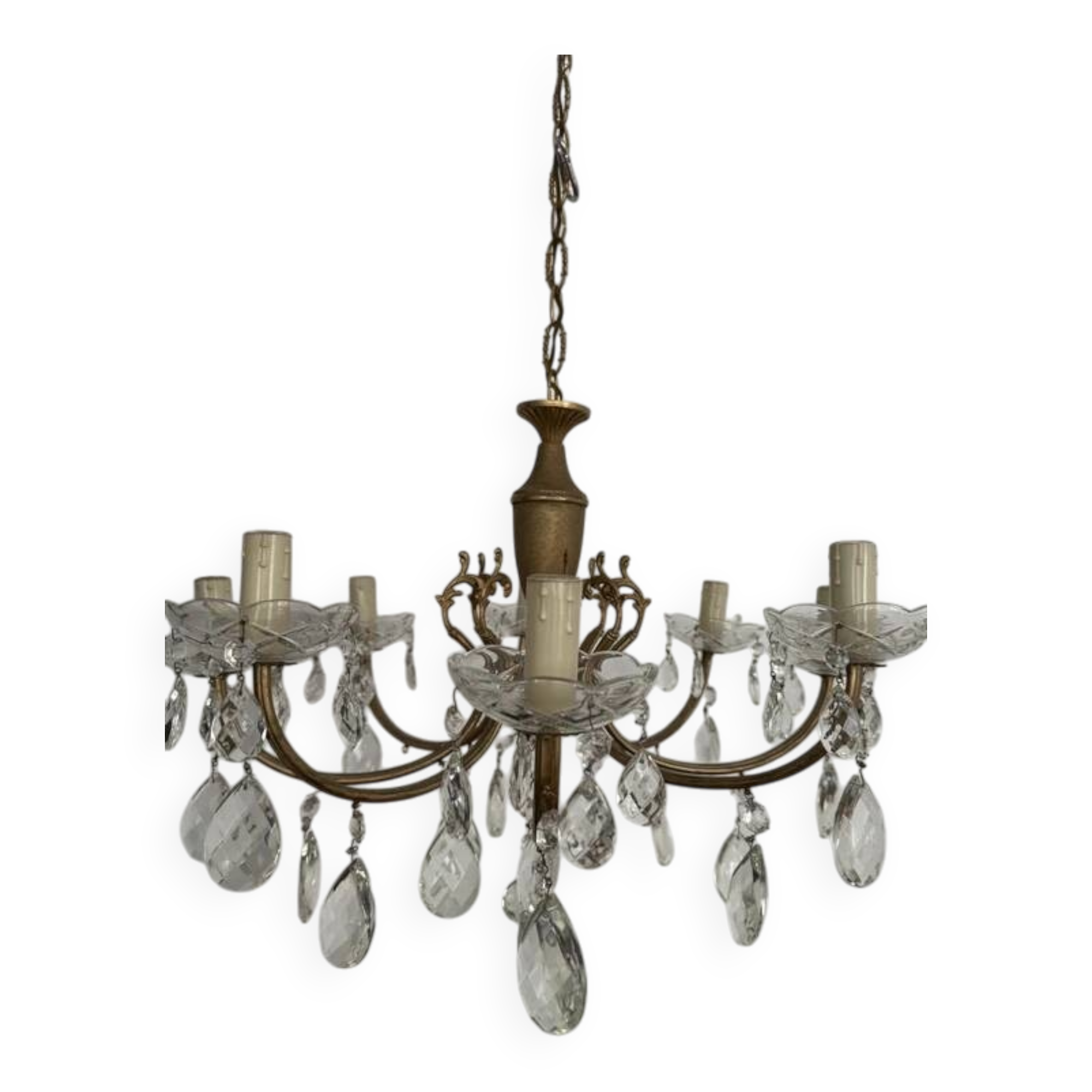 Brass chandelier with crystal drops