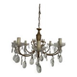 Brass chandelier with crystal drops