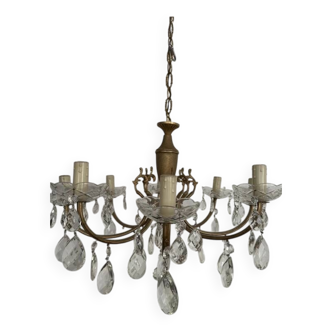 Brass chandelier with crystal drops