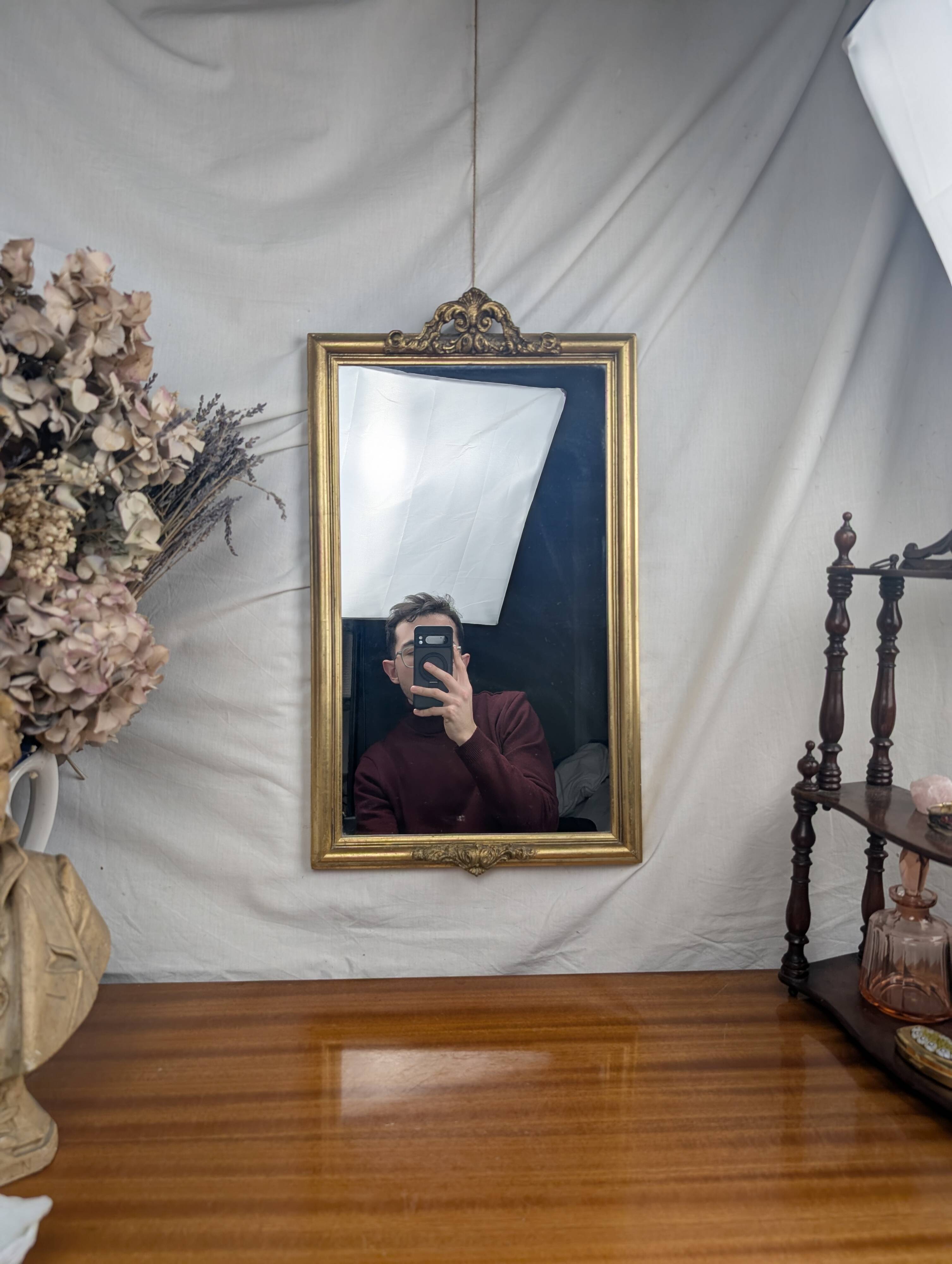Golden Wall Mirror 57x33 Rococo Style, Louis XV in Wood and Stucco Vintage 50s