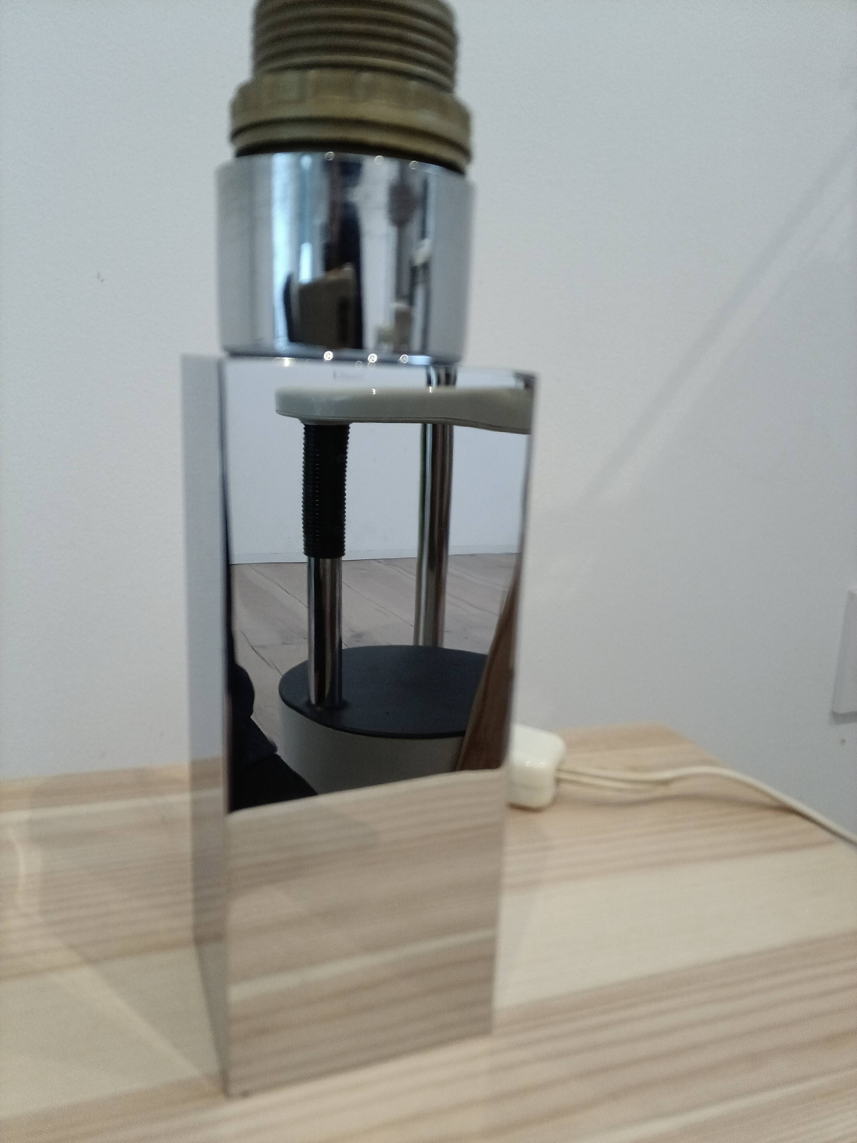 Vintage mushroom lamp, modernist square chrome base.