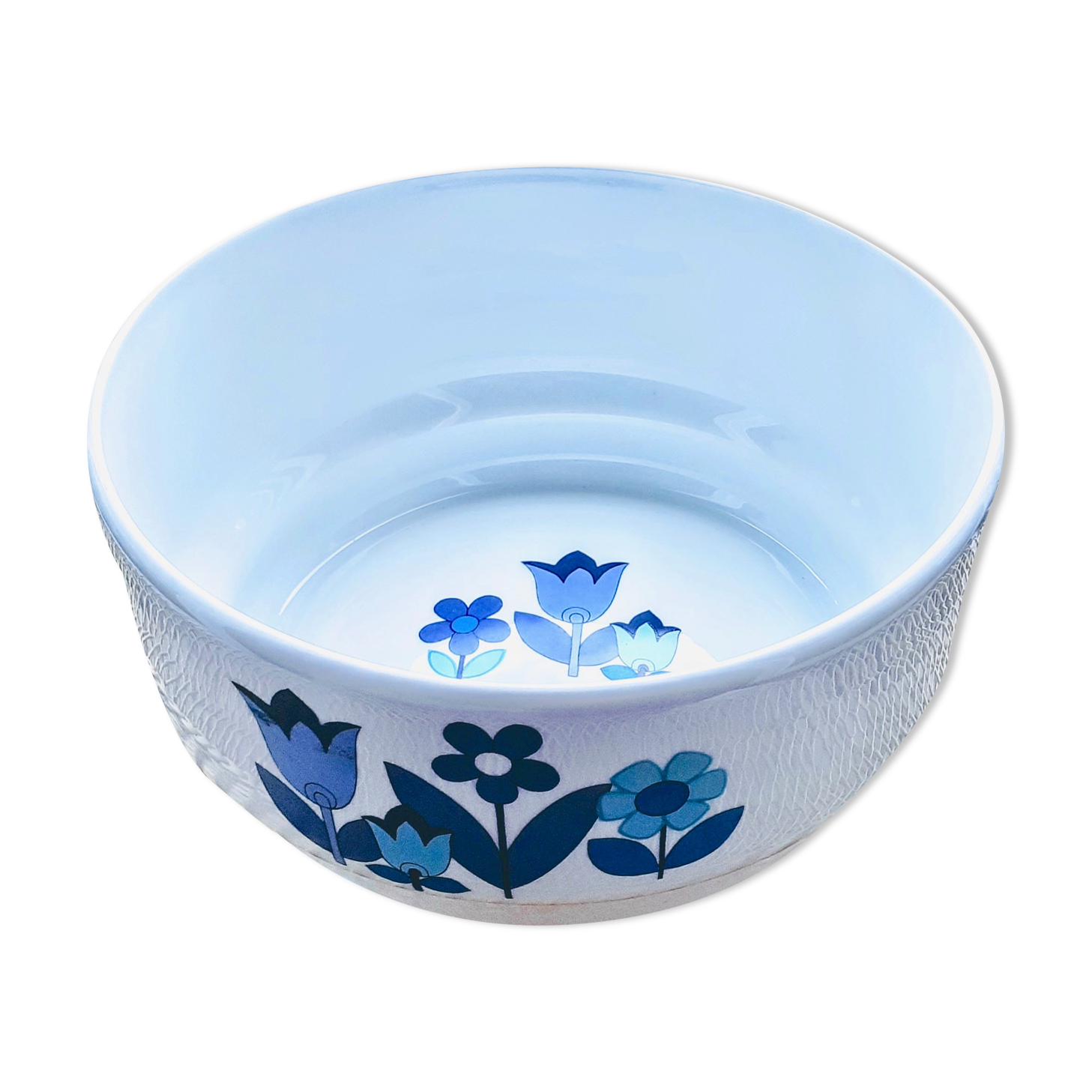 Dish salad bowl 70s porcelain blue flowers