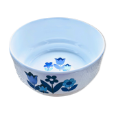 Plat saladier années 70 en porcelaine fleurs bleues