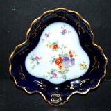 Cobalt blue polylobed basket bowl in LIMOGES Pallas porcelain 1930-40