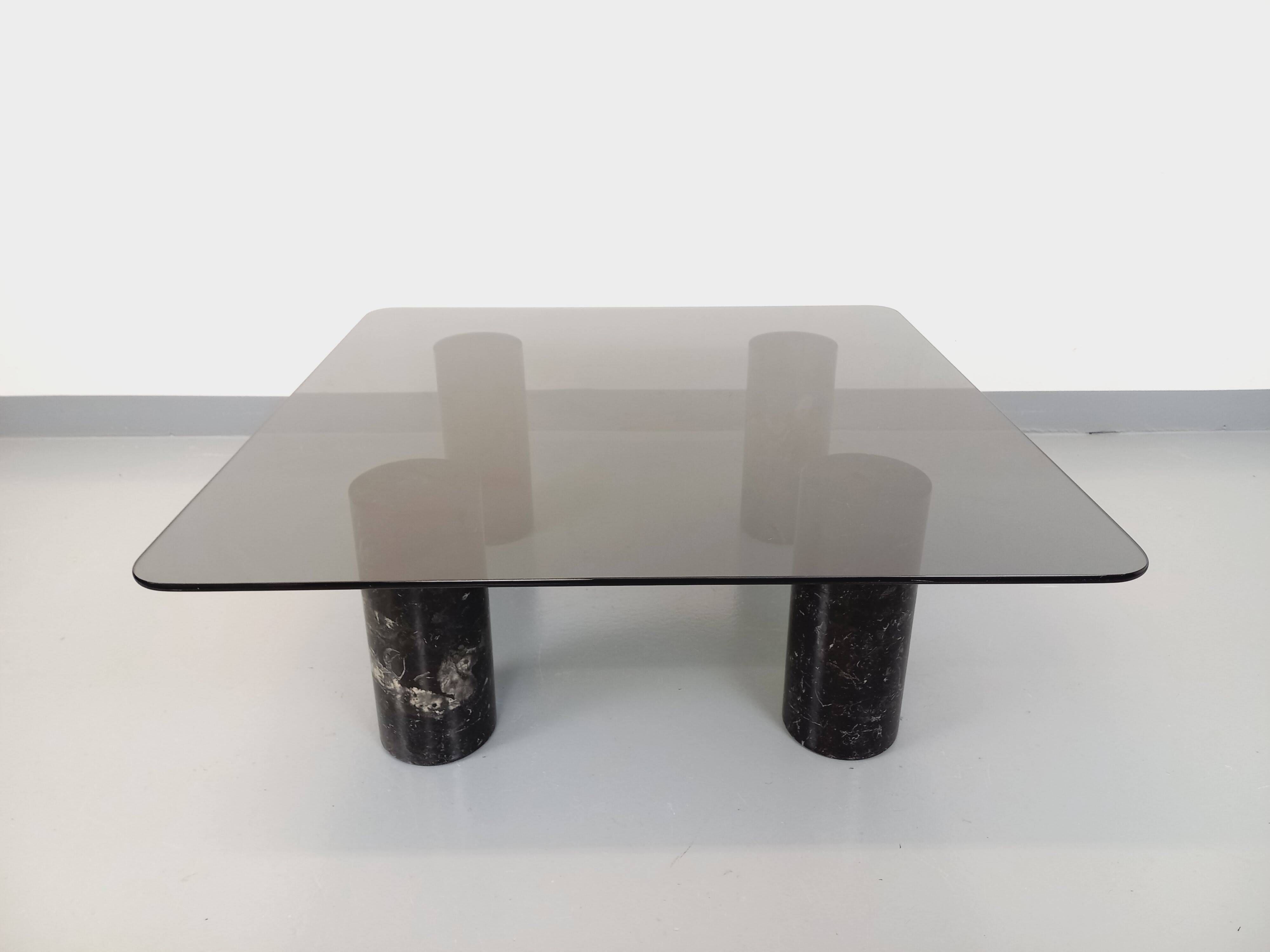 Vintage Italian square marble and glass coffee table from the 70s