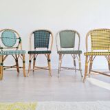 Rattan and scoubidou bistro chairs - green