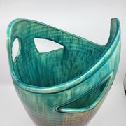 Accolay vase signed J C in brown and blue ceramic, France, vintage design 1960.