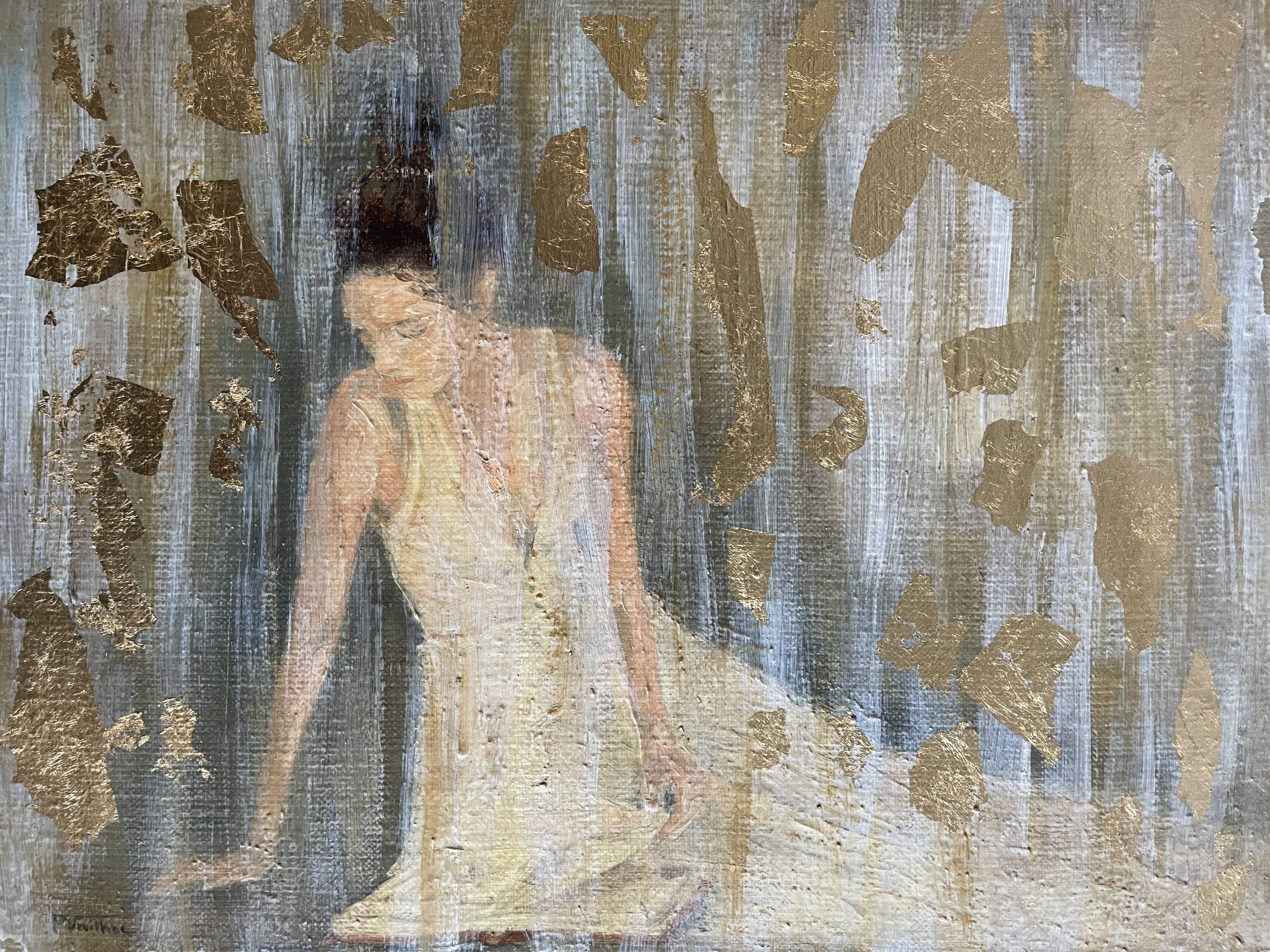 Painting signed oil on canvas with gold leaf finish “The Bride”