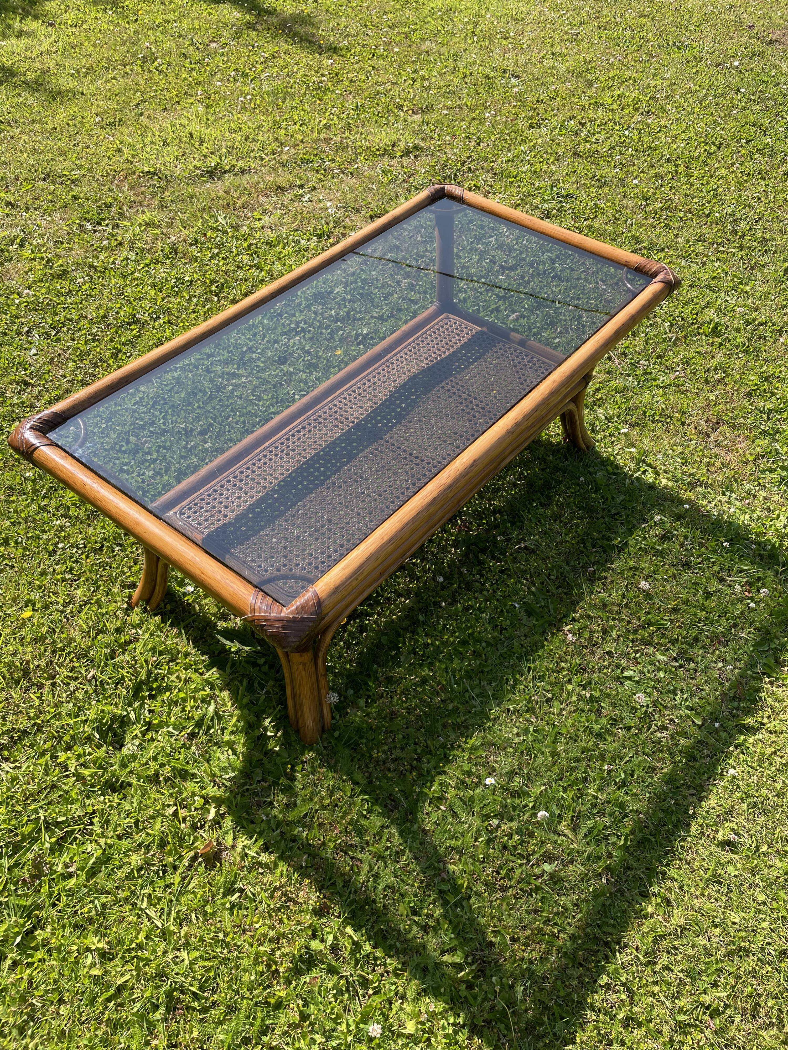 70s rattan coffee table