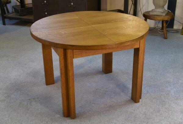 Round solid oak table by Maison Regain 1970s