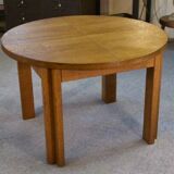Round solid oak table by Maison Regain 1970s