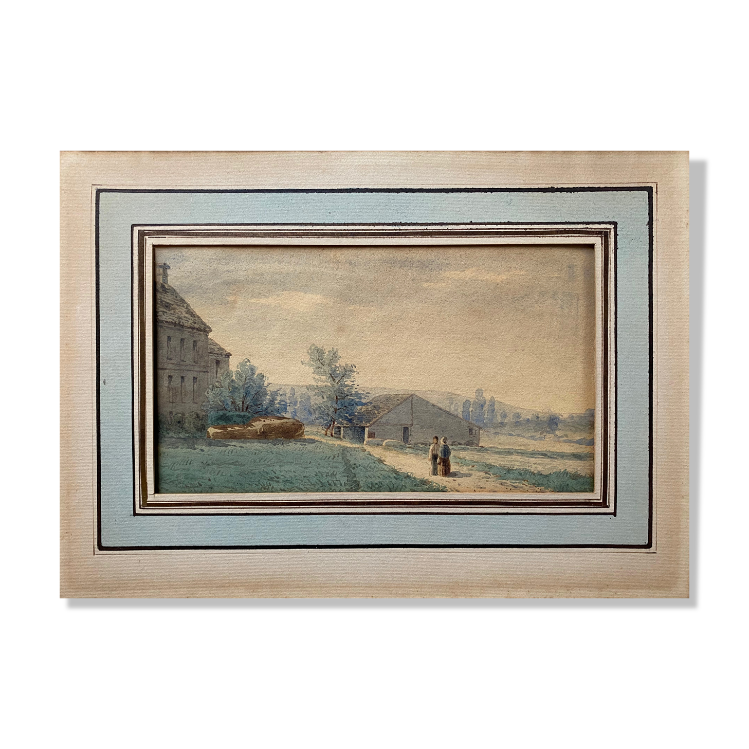 Watercolor painting circa 1870 "The conversation" signed with Marie Louise