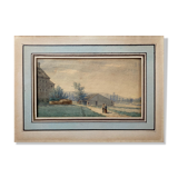 Tableau Aquarelle vers 1870 "La conversation" signée avec Marie Louise