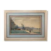 Watercolor painting circa 1870 "The conversation" signed with Marie Louise