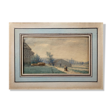 Watercolor painting circa 1870 "The conversation" signed with Marie Louise