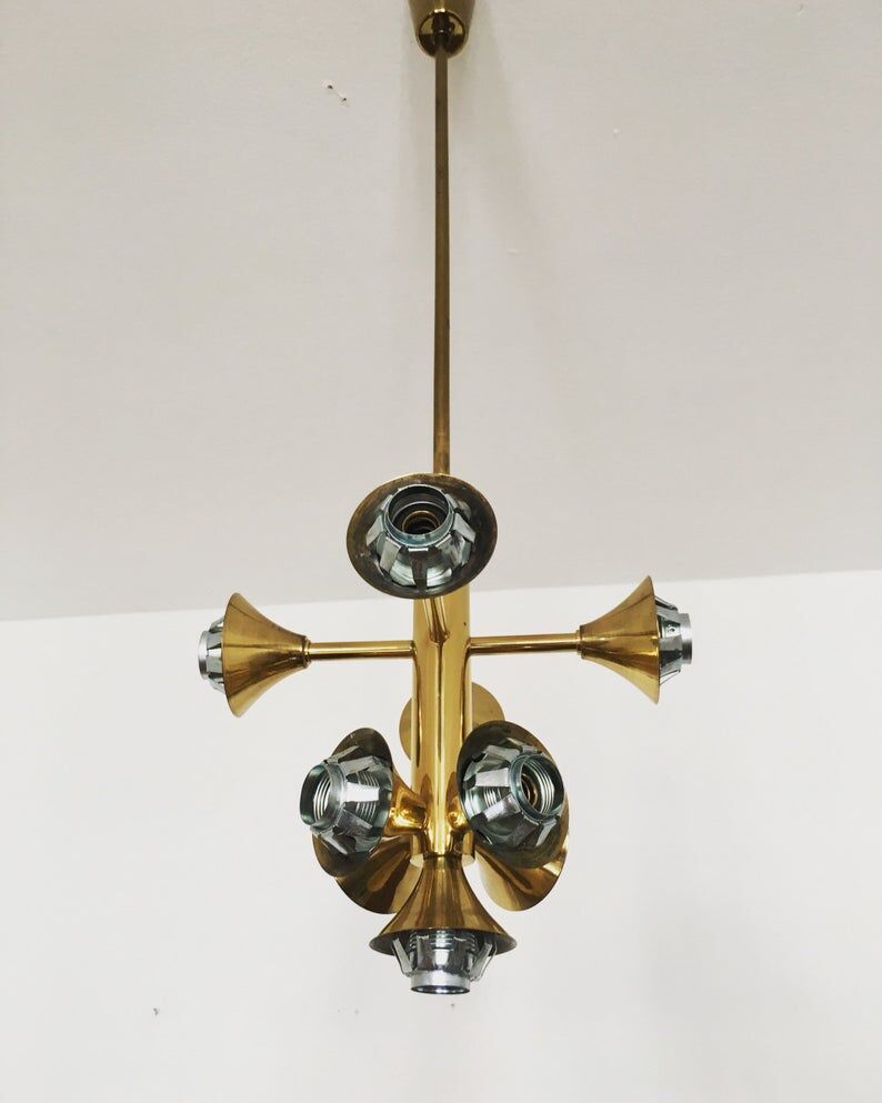 Brass and opaline glass Sputnik chandelier by Kaiser Leuchten