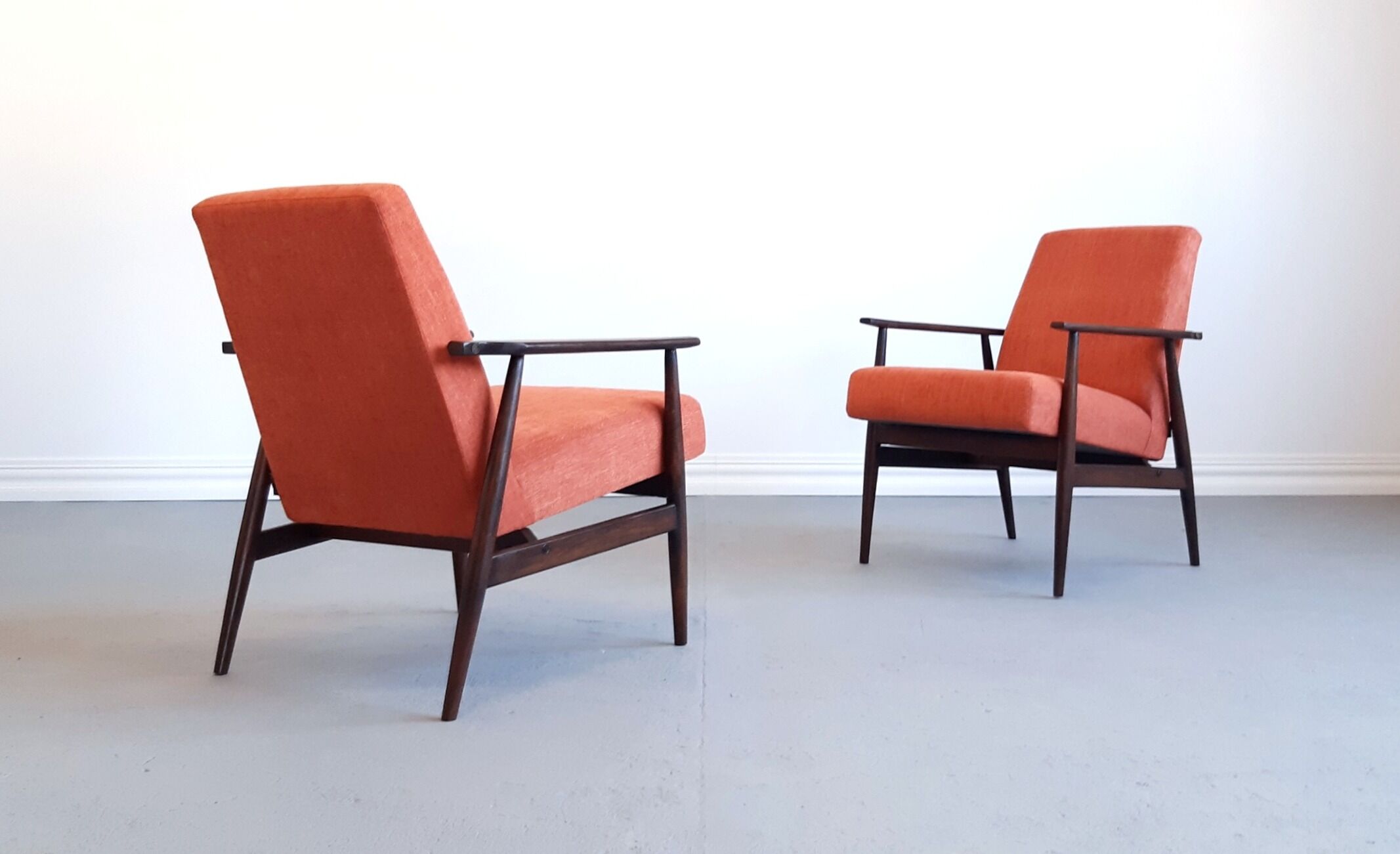 1960 Henryk Lis mid century armchair in rusty orange