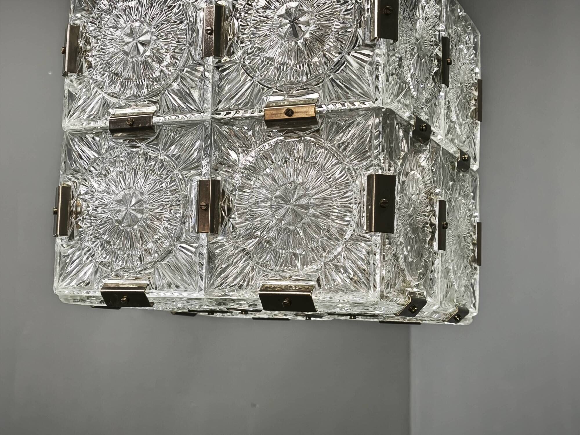 1970s Kamenicky Senov Czech Crystal Glass and Chrome Pendant Light