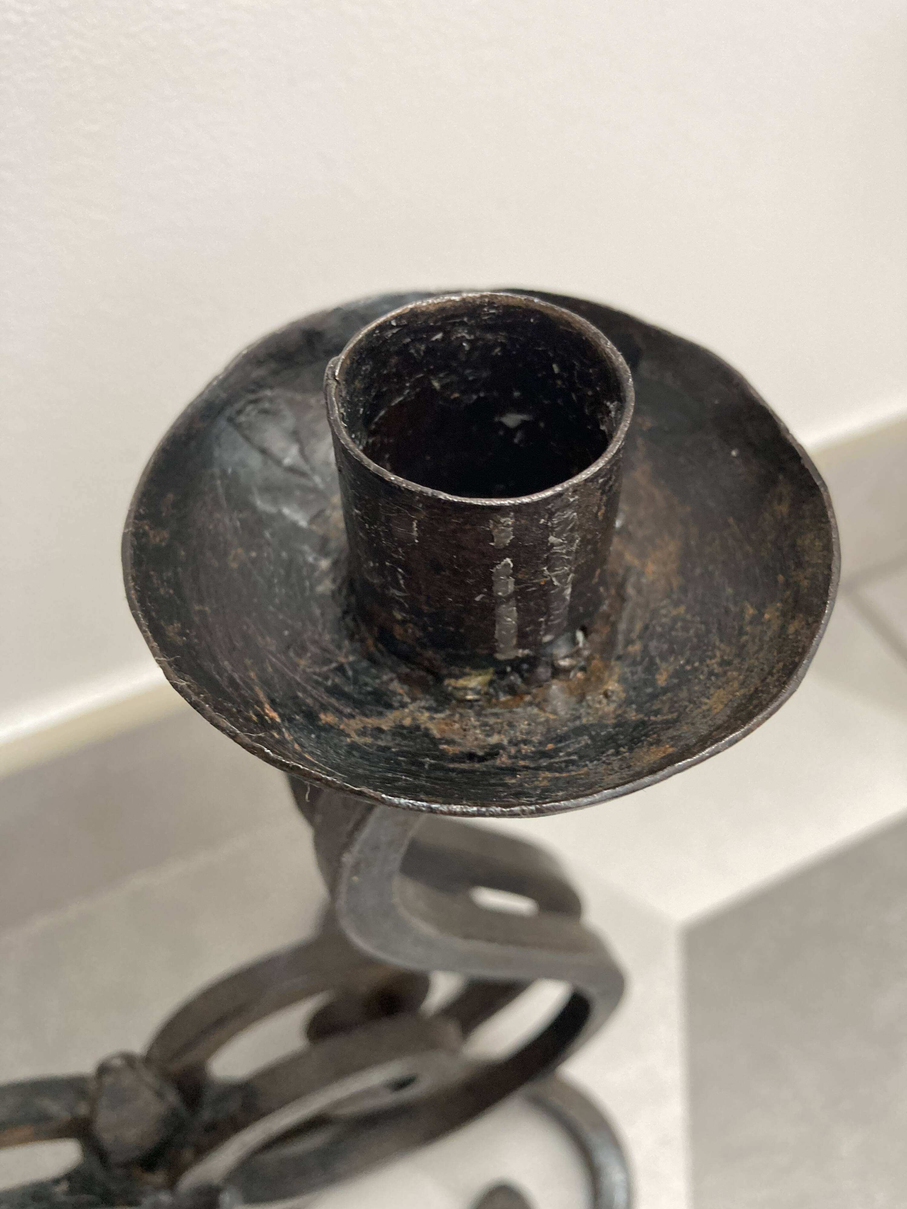 Brutalist double candle holder wrought iron