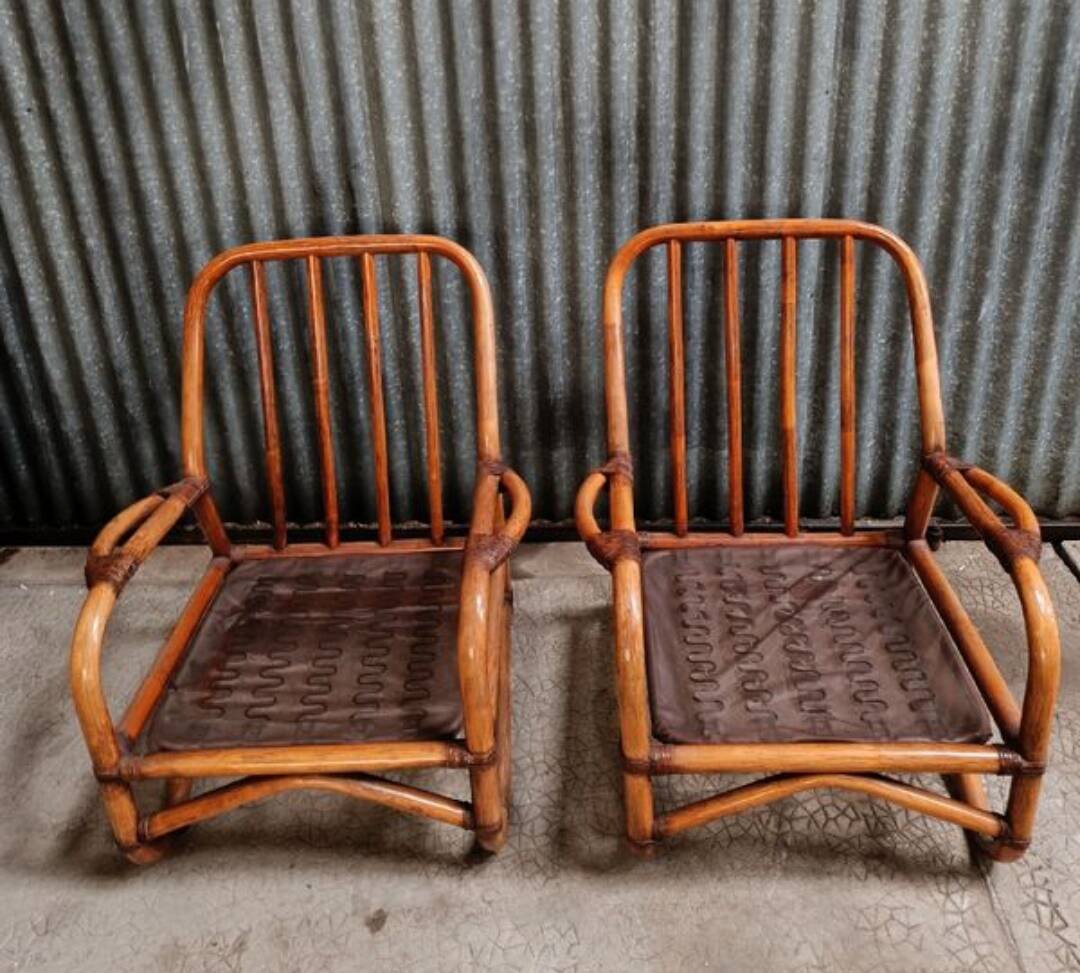 Pair of vintage rattan armchairs