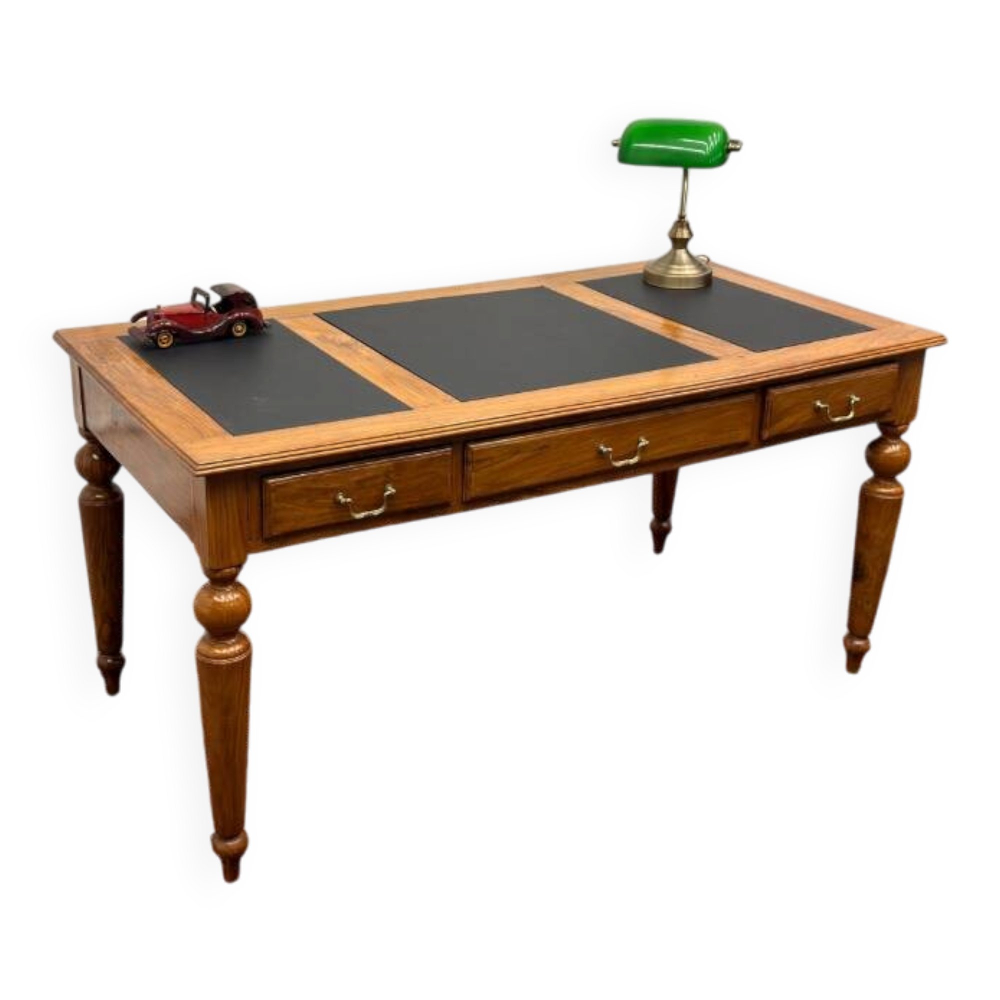 Classic English Writing Desk Black Leather