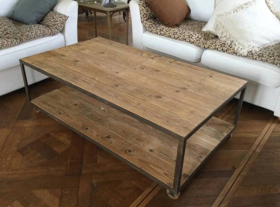 Table basse bois et fer 2 plateaux