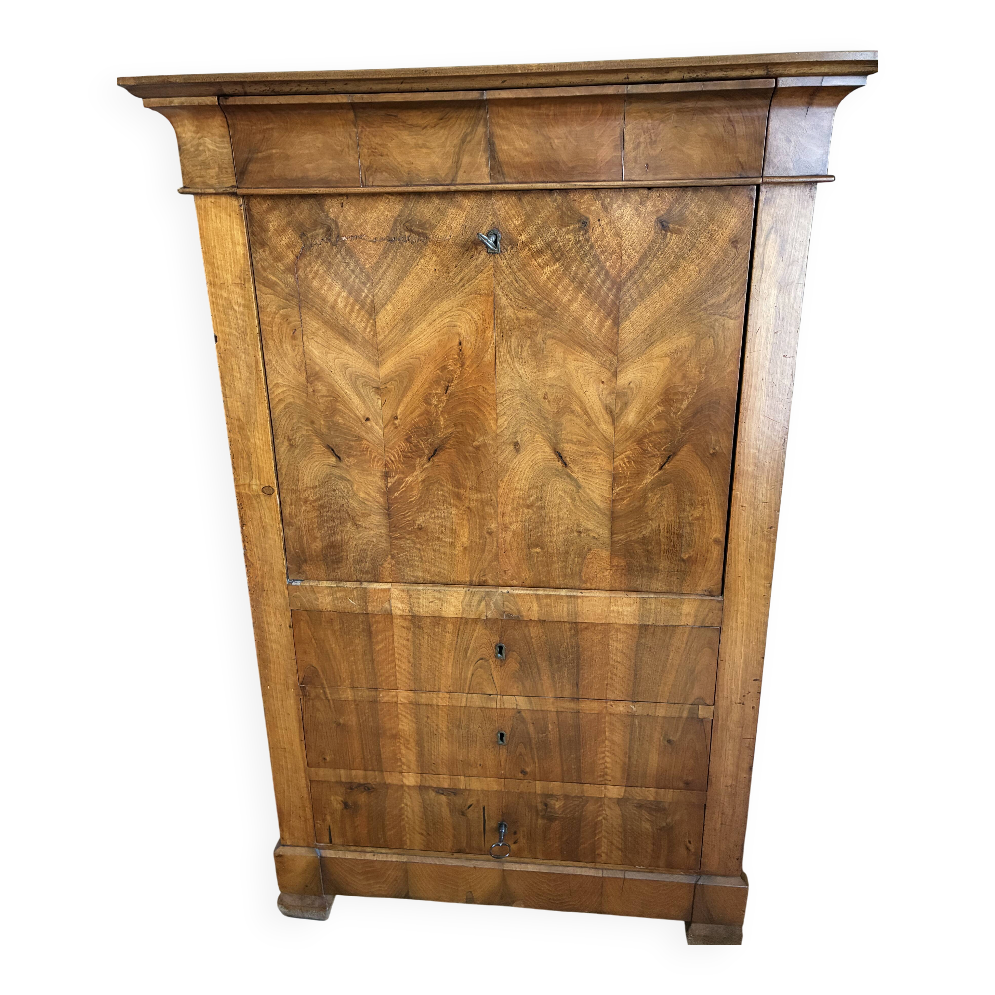 Secretary in "Louis Philippe style, Biedermeier influence" in walnut.