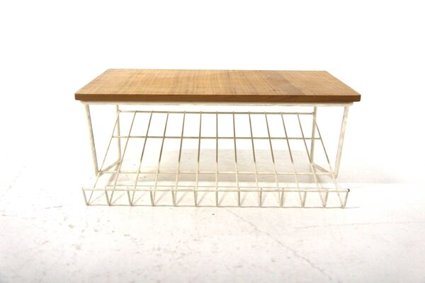 Étagère murale scandinave en orme et métal blanc, Suède 1960