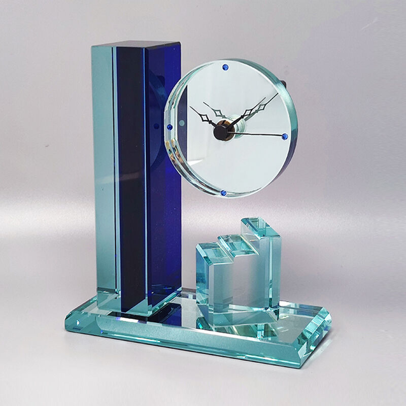 1970s Astonishing Table Clock by Omodomo in Crystal. Made in Italy