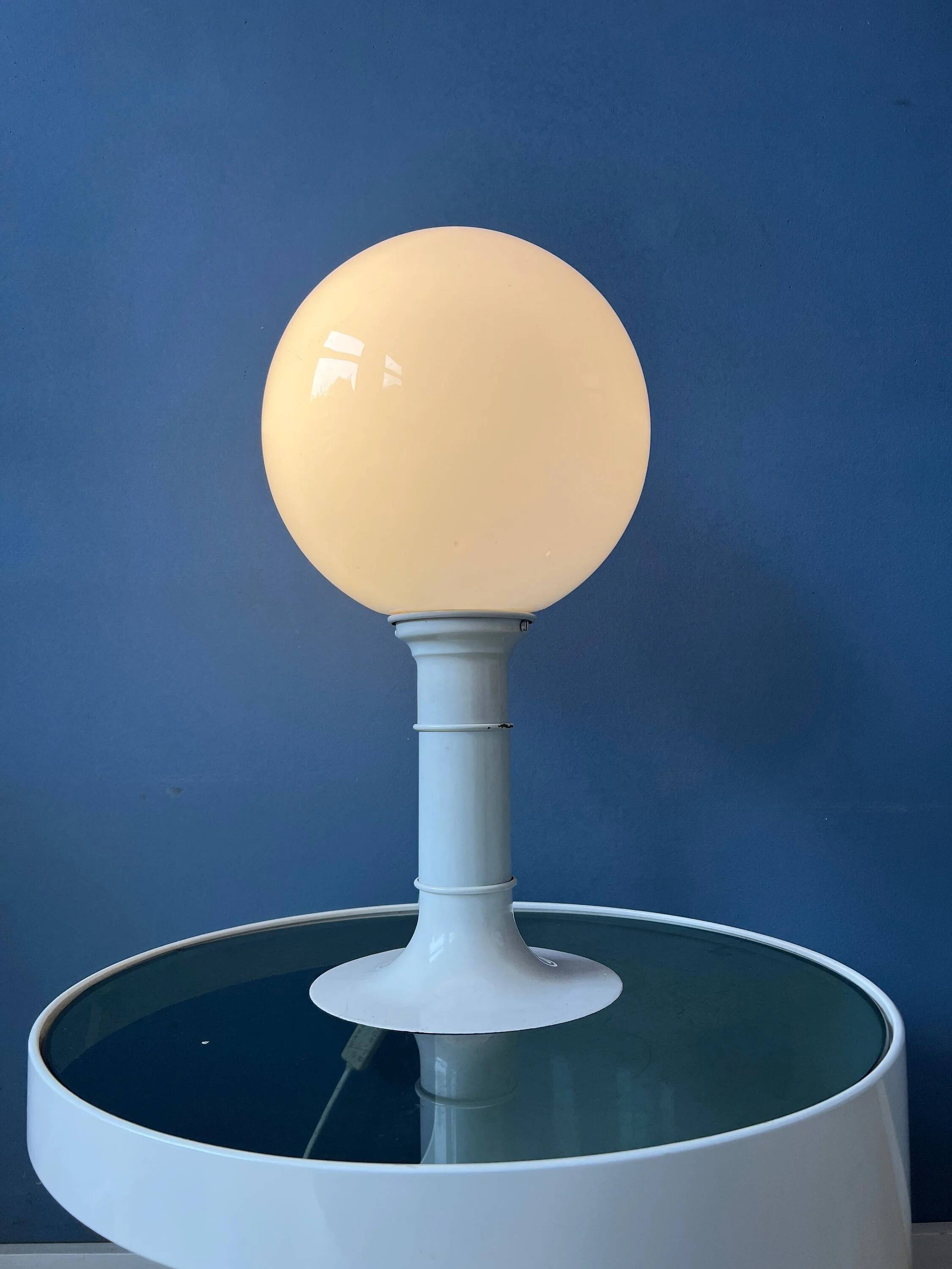 White Space Age table lamp Woja Holland with opal glass shade
