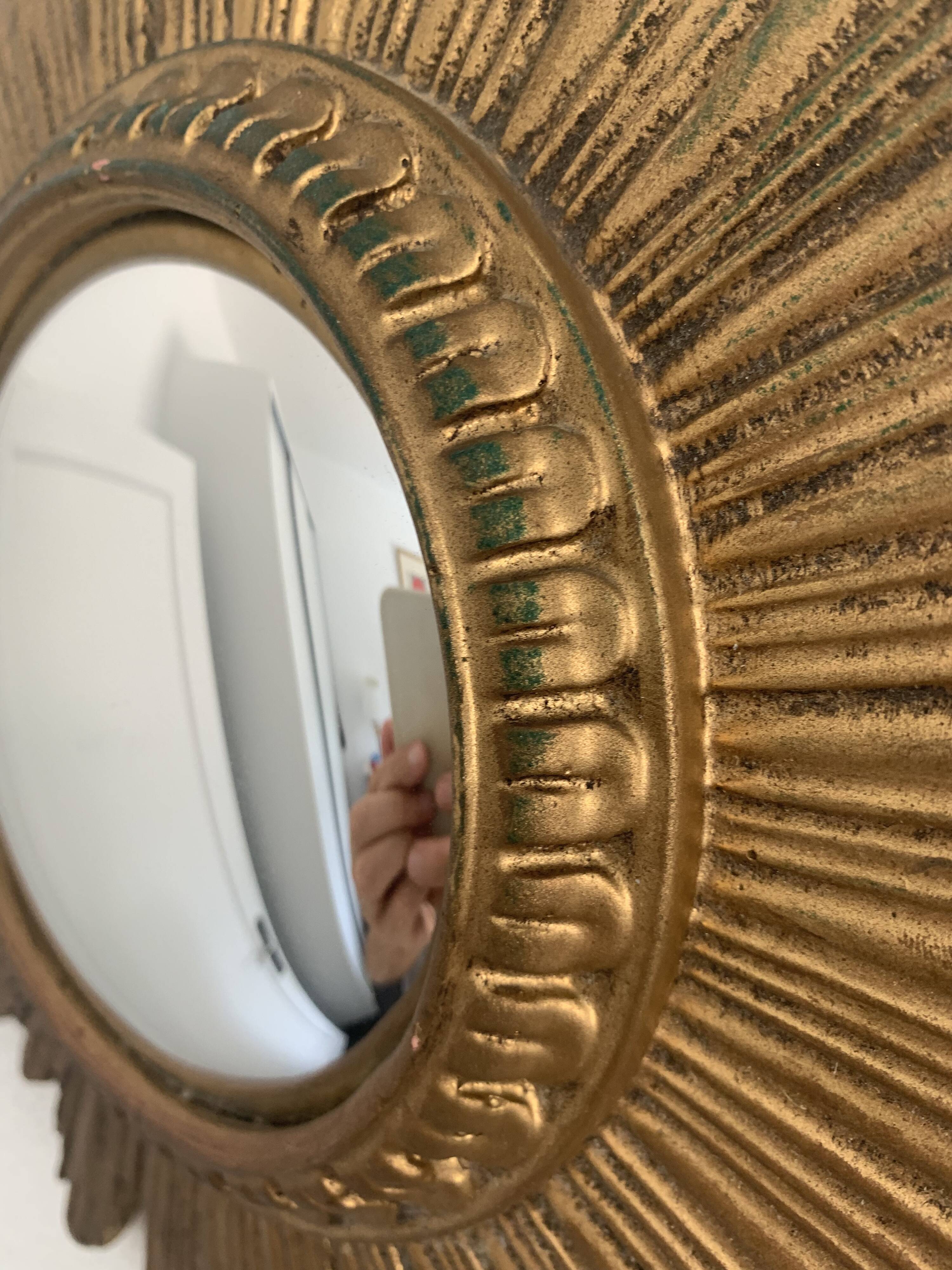 Vintage mirror 1960 sun witch gold resin - 31 cm