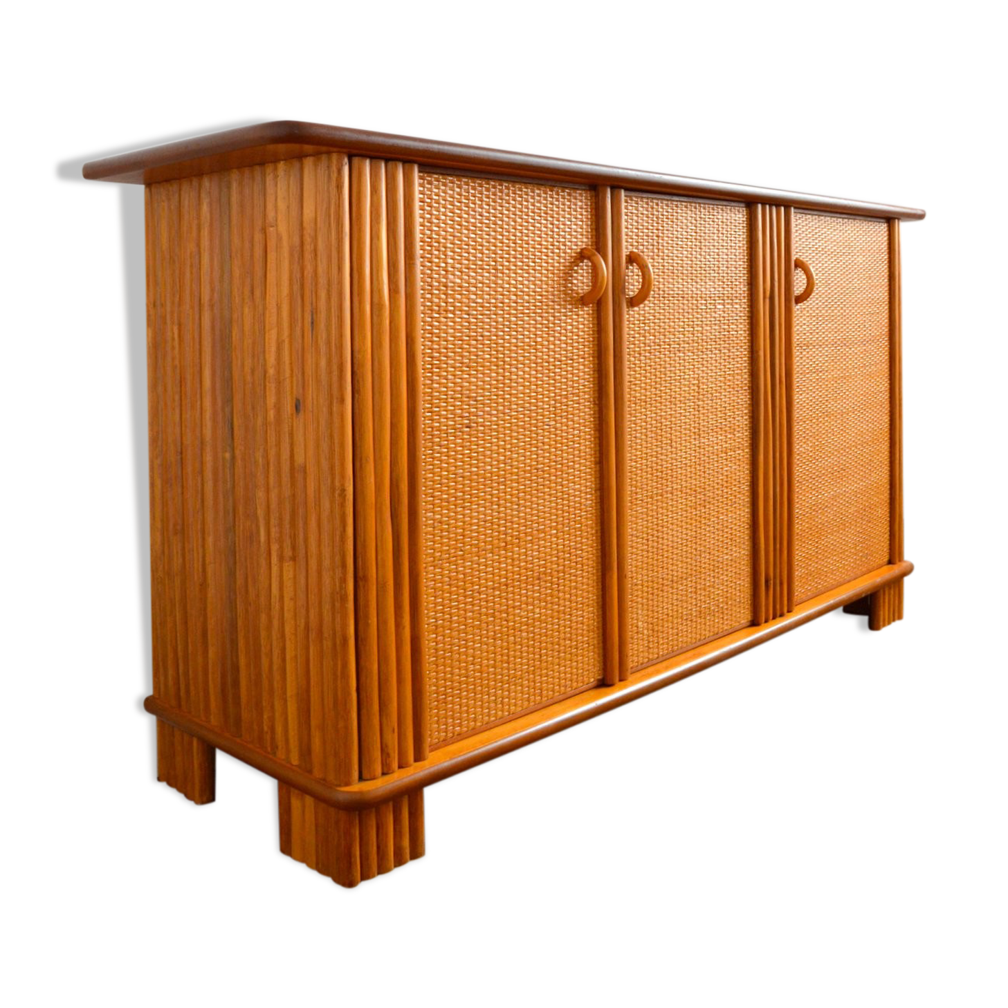 Buffet wood and rattan vintage 1970s