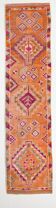 3x11 Pumpkin Orange Vintage Runner Rug, Wool Runner Rug, 77x326Cm