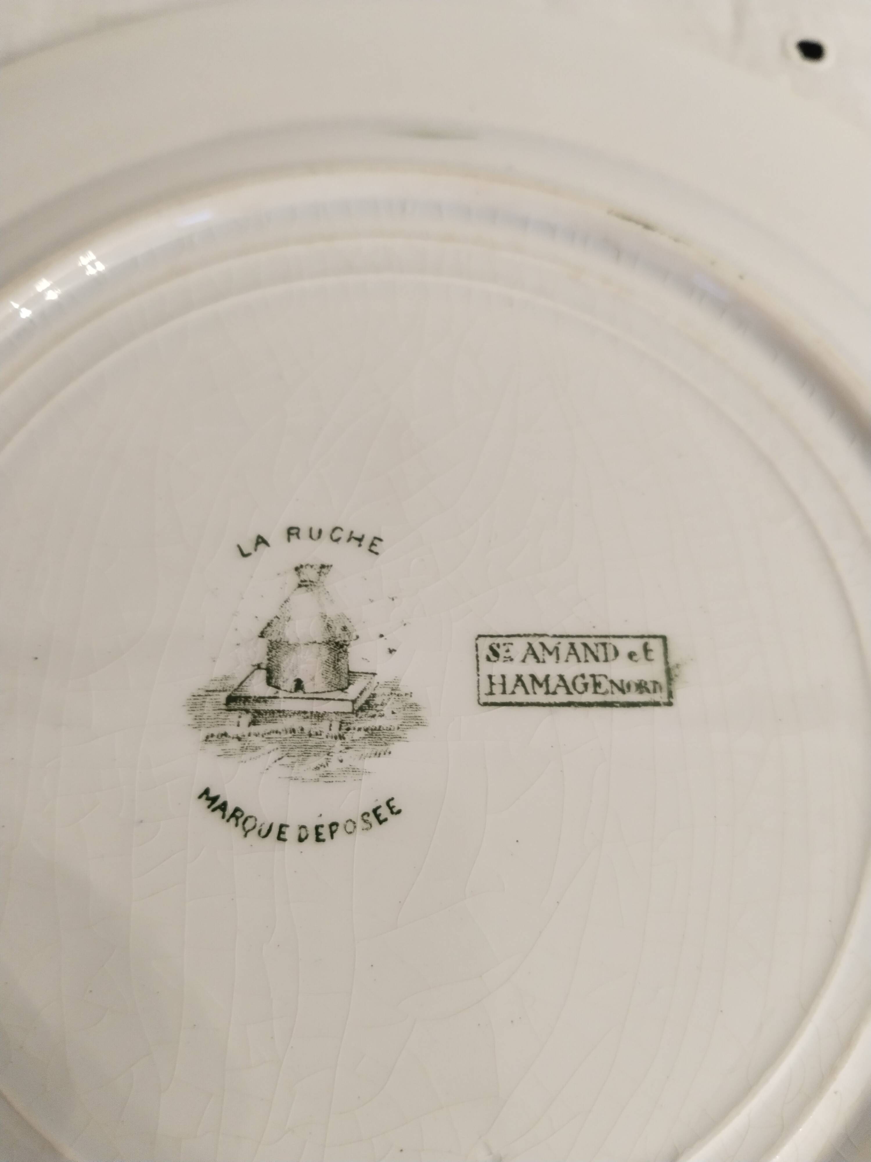 Set of 6 dinner plates in Terre de fer earthenware, blue green color
