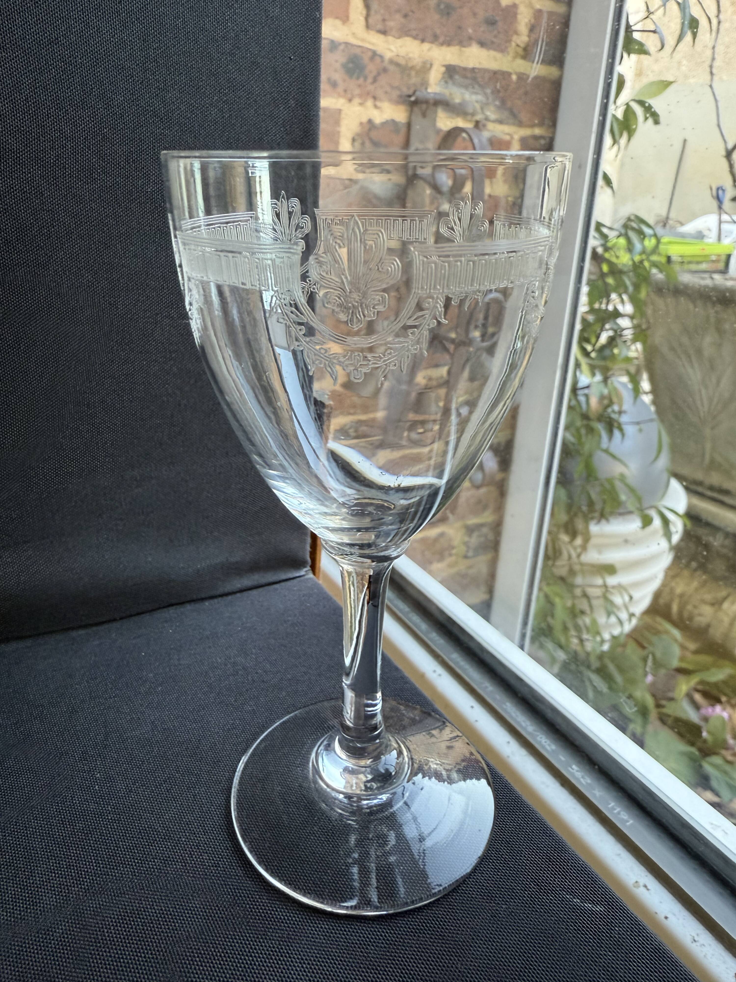 6 Saint Louis wine glasses Manon service Pantograph engraving IV