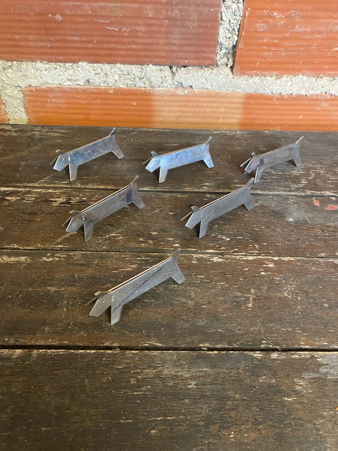 Set of 6 Vintage Stainless Steel Dog-Shaped Knife Rests Art Deco France