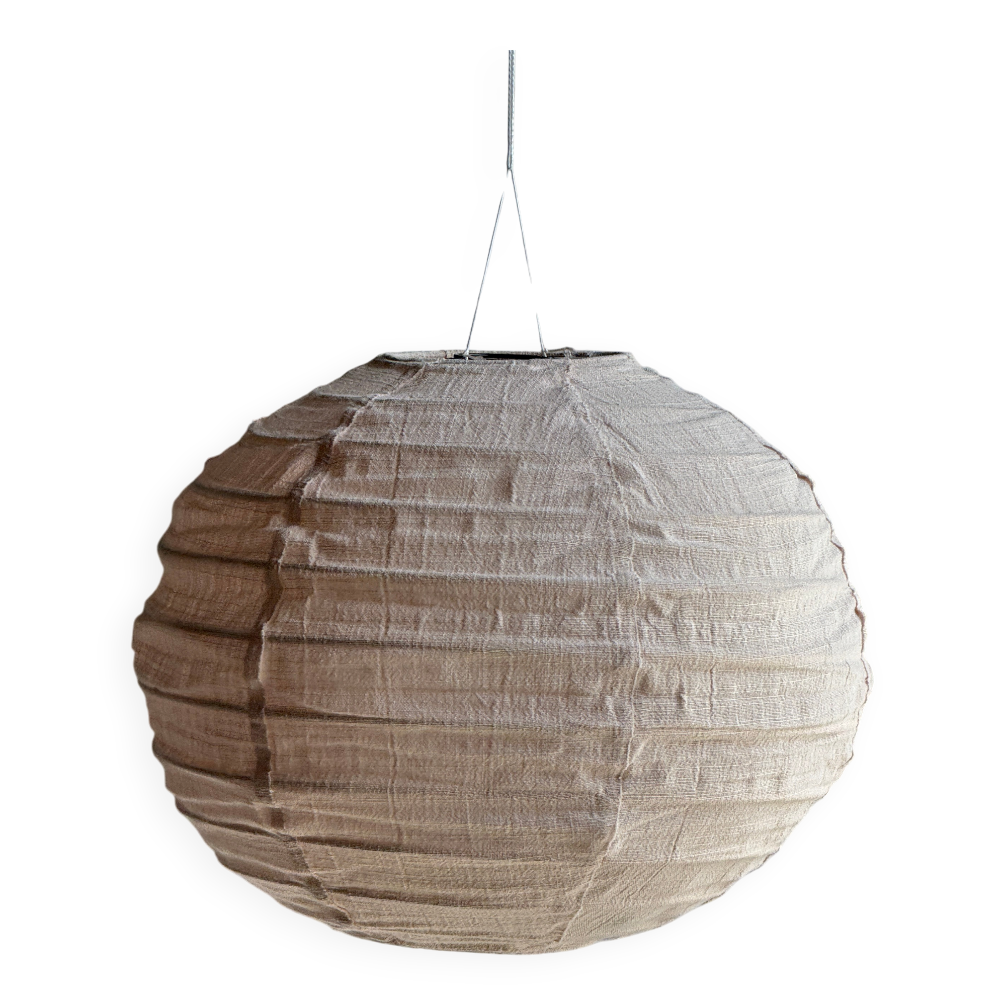 Small round pink rattan and natural linen Japanese-style pendant light D30