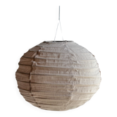 Petite suspension en rotin et lin naturel japonisante ronde rosée D30