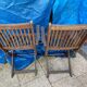 Set of 4 folding chairs/armchairs with armrests in exotic wood