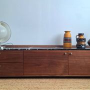 AMPM Noham TV unit, walnut sideboard with amber marble.